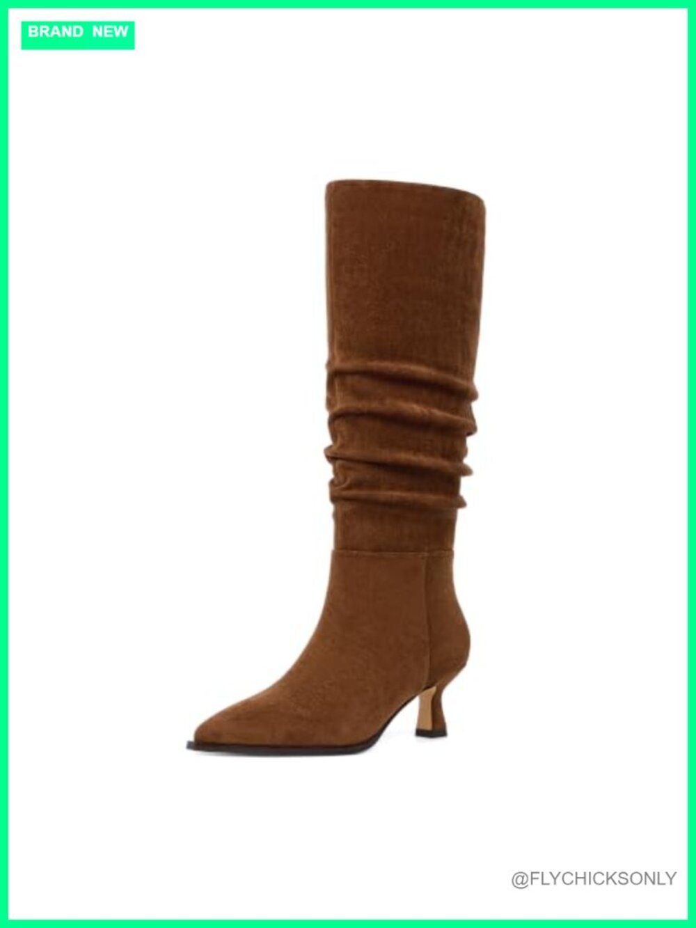Kitten Heel Knee High Boots Pointed Toe Faux Suede Side Zip Women's